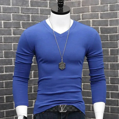 Men Casual Long Sleeve Pull on V neck Bottoming Shirt Tees Chic Le'Meek