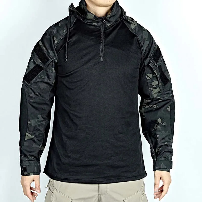 Outdoor Shirts Wear resistant T-Shirt Hooded Men Tactical Shirt Waterproof Airsoft Paintball Camping Hunting Clothing