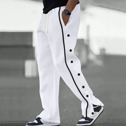 Spring and Autumn Men's Fashionable high street style button-up comfortable casual drawstring wide-leg trousers Chic Le'Meek