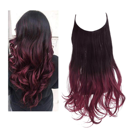 Synthetic No Clips In Natural Hair Extension Ombre Black Blonde Pink One Piece Long Wave Invisible Wire False Fake Hair Piece