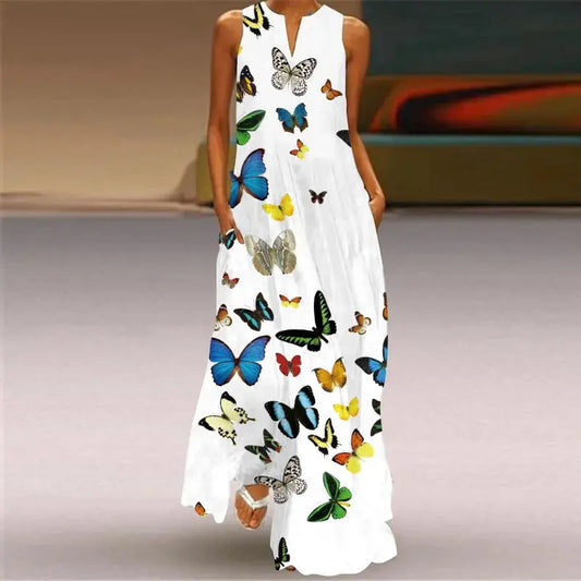 Mask printing Dress Sexy Sleeveless Dress  V-Neck  Casual  Clothing Women Chic Le'Meek