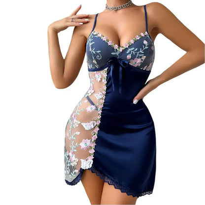 Sexy Womens Elastic Lingerie Lace See Through Underwear Floral Sexy Bow sleepwear Chic Le'Meek