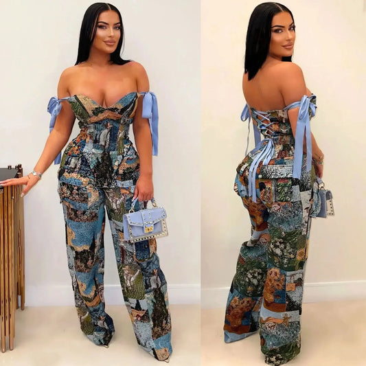 Oil Painting Printed Women's Set Lace Up Back Crop Top and Pants Suit 2025 Fall Winter Two 2 Piece Sets Outfit Tracksuit AliExpress