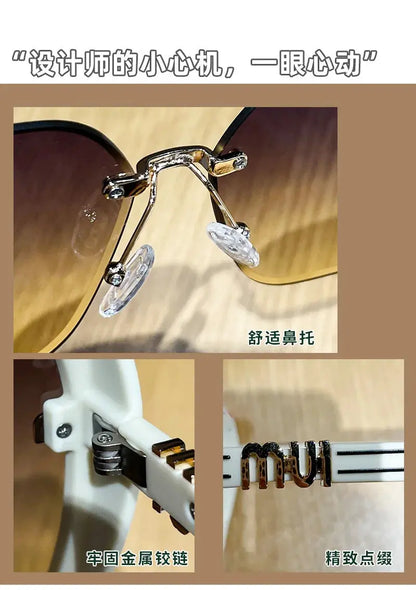 2024 New Fashion Cool Sunglasses Women Luxury Brand Letters Anti Strong Light Vintage Rimless Sun Glasses Ladies Gafas UV400 Temu