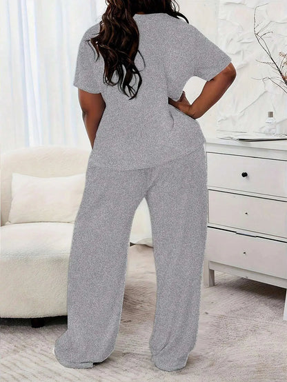 Plus Size Two Piece Summer Casual Solid Colour Tops, Yoga Wear Exercise Set, Tops and Pants Chic Le'Meek
