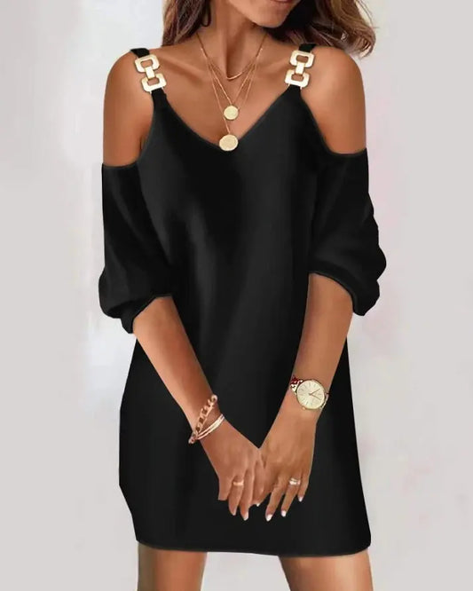 dresses for women 2022 Metal Decor Cold Shoulder Casual Dress Straight Mini Party dresses Chic Le'Meek