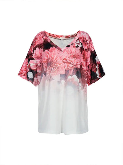 Plus Size Women's V Neck Short Sleeve T Shirt Round Neck Pullover Casual Printed Pattern Summer Best Choice Chic Le'Meek