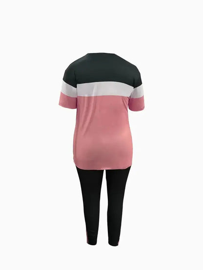 Plus-Size Women's Fashion Casual Short-Sleeve Long Pants Set with Striped Color Temu