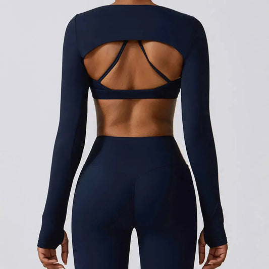 New Sports Camisole Yoga Long Sleeved Shawl Yoga Top Nude Fitness Yop Gym Push Ups Workout Top Running Sports Smock Chic Le'Meek