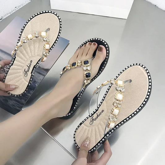 Shoes Woman Spring Summer 2022 Thong Flat Flip Flops Rhinestone Fashion Comfortable Opened Toe Luxury Sandals Women Designers