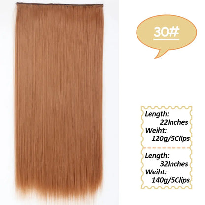 NICESY Synthetic Long Wavy 5 Clips Hair Extensions 22Inch/32Inch Clip On Hair Extensions High Tempreture Fake For Women Chic Le'Meek