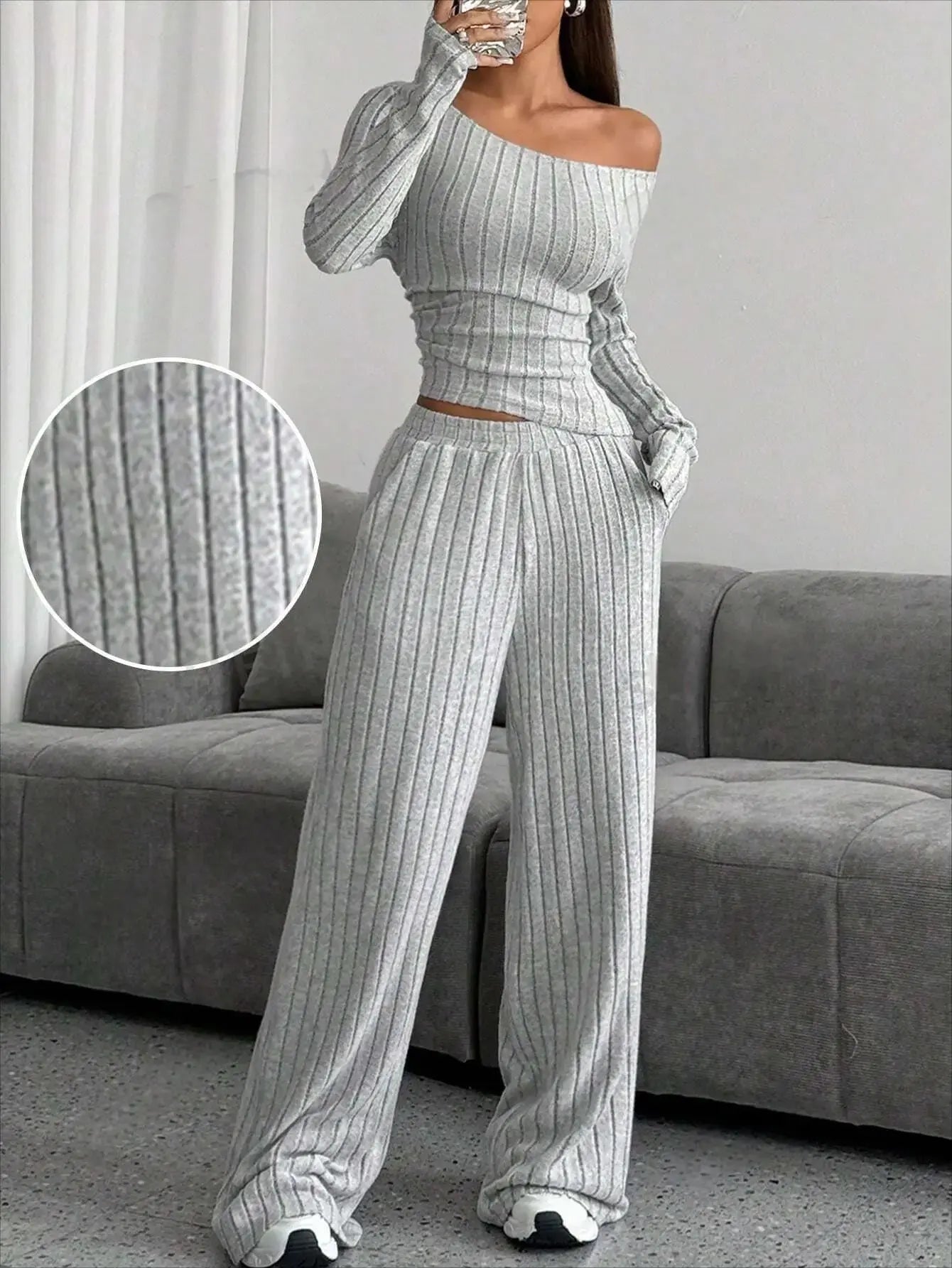 2024 Spring Knitted 2 Piece Sets Women Tracksuit Long Sleeve Vintage Sweater Crop Top Flare Pants Stretch Matching Suit Outfit Chic Le'Meek