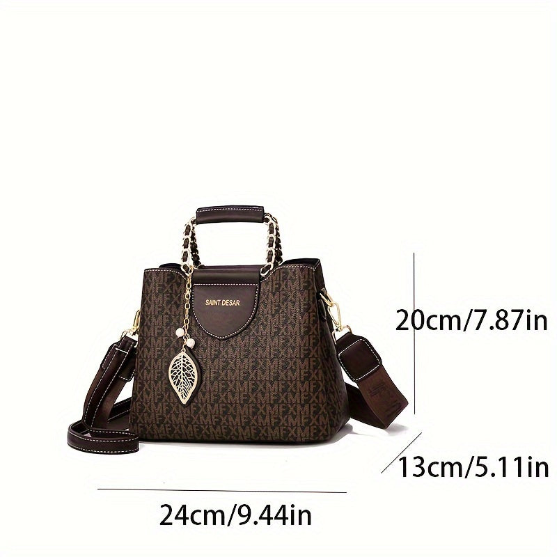 Trendy Letter Print Bucket Shoulder Handbag - Stylish Crossbody Purse with Luxurious Feel, Spacious Interior, and Adjustable Strap