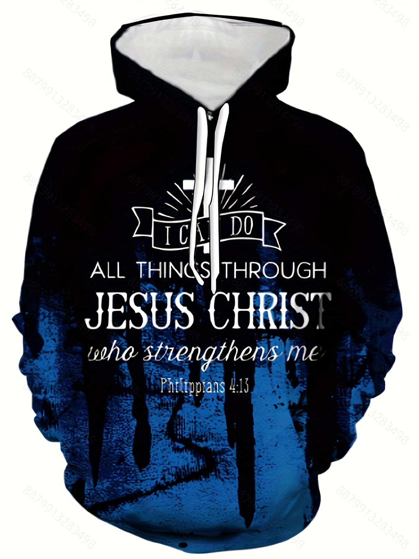 JESUS CHRIST Print Men's Casual Long Sleeve Hoodie With Drawstring Pockets, Trendy 3D Letter Graphic Hooded Pullover Sweatshirt Loungewear Top Daily Tops For Autumn