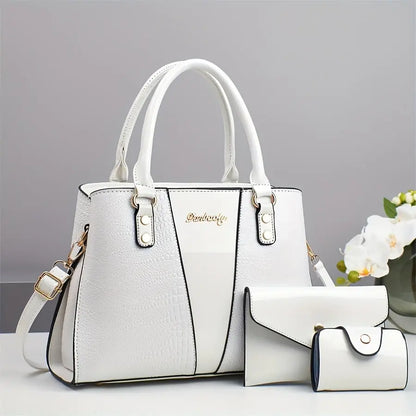 3pcs Elegant PU Handbag Set, Crocodile Pattern Large Capacity Crossbody Bag with Coin Purse and Card Holder, Lightweight Shoulder Bag with Sequins and Zipper Closure Chic Le'Meek