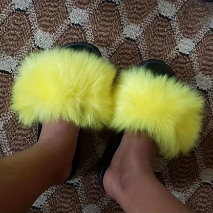 Luxurious Womens Faux Fur Slides - Soft Open Toe Slip-Ons - Ultra-Plush Indoor Slippers for Cozy Lounging - Comfortable Flat Sole - Perfect for Bedroom & Casual Wear