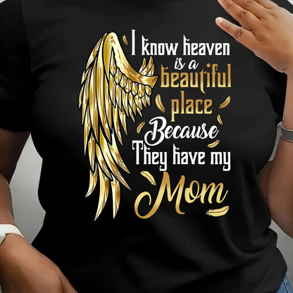 1 Plus-Size Women'S Plus Size Women'S T-Shirt Printed with Angel Wings And Inspirational Quotes - Casual Polyester Blend, Round Neck, Machine Washable - Ideal for Spring And Summer, Everyday Comfort Patterned T-Shirt Stretch Chic Le'Meek