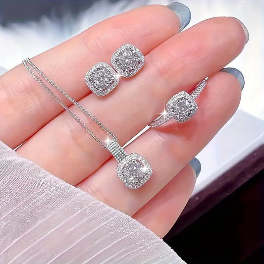 1 Set 4pcs Elegant, luxurious, Shiny And Exquisite necklace, earrings, Ring set, Beautiful And fashionable, all-match Commemorative Gift Chic Le'Meek