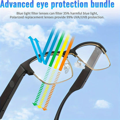 Smart Glasses With Blue Light Filtering, Low Latency Audio, Built-in Microphone, Speaker, Touch Control, Compatible With AI Voice Assistants, Suitable For Both Men And Women, Suitable For Audio, Movies, And Learning. Chic Le'Meek
