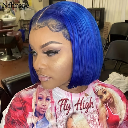 180% Density Dark Green Blue Bob Wig - Stunning Realistic Hairpiece with 13x4 Lace Front, Vibrant Straight Style, and Natural Look for Women