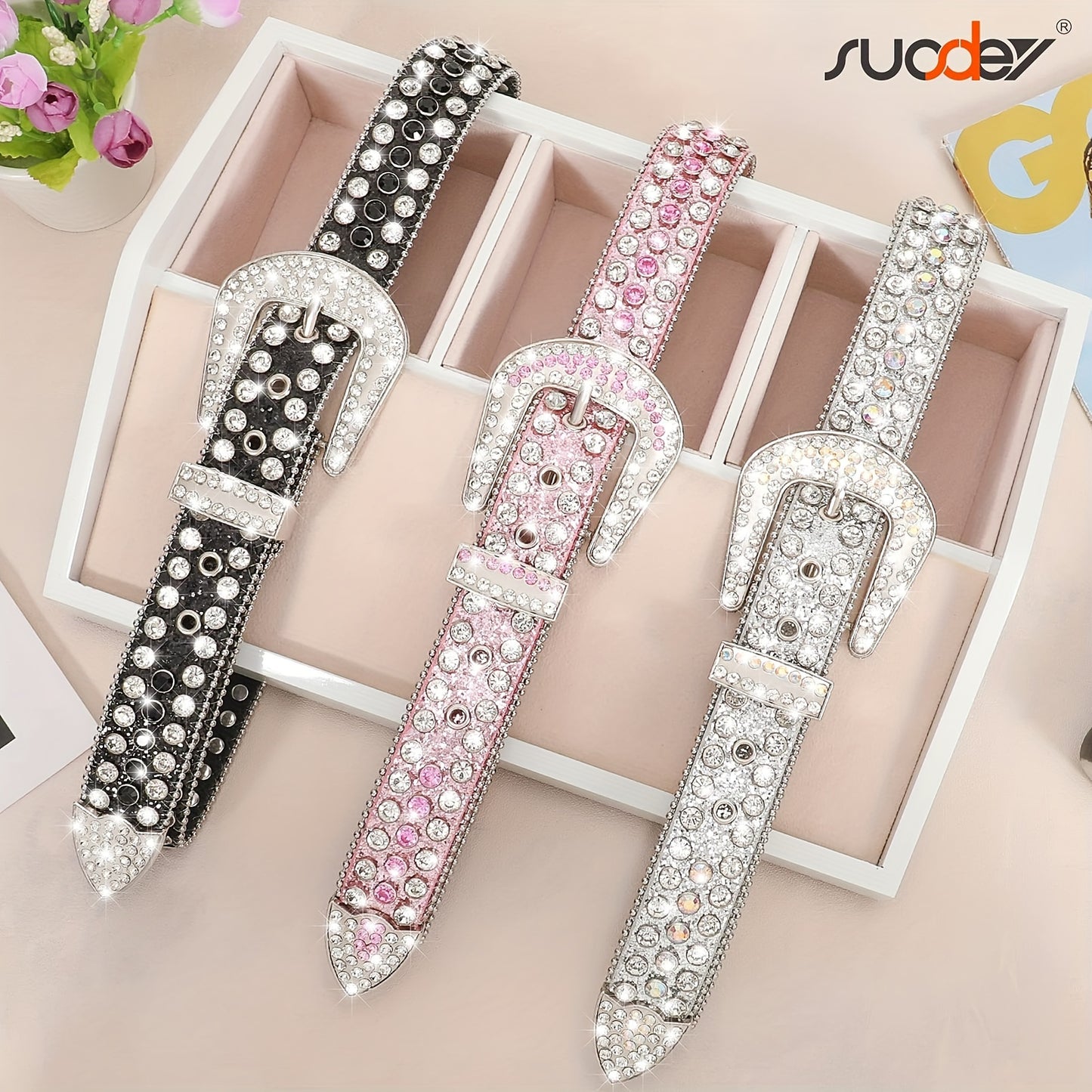 Fashion Rhinestone Sequins Belt For Men Women Western Cowgirl Cowboy Bling Diamond Leather Belt For Jeans Dress