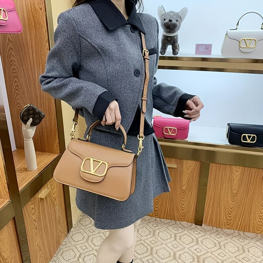 1pc Leather Square Bag, Women's Shoulder Bag, Crossbody Bag Leather Fashion Chain Square Bag