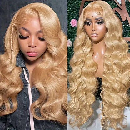 13x6 Ombre Honey Blonde Body Wave Lace Front Wig - 150% Density, Pre-Plucked Bleached Knots, Transparent Lace, Glueless, Elegant Style for African Women