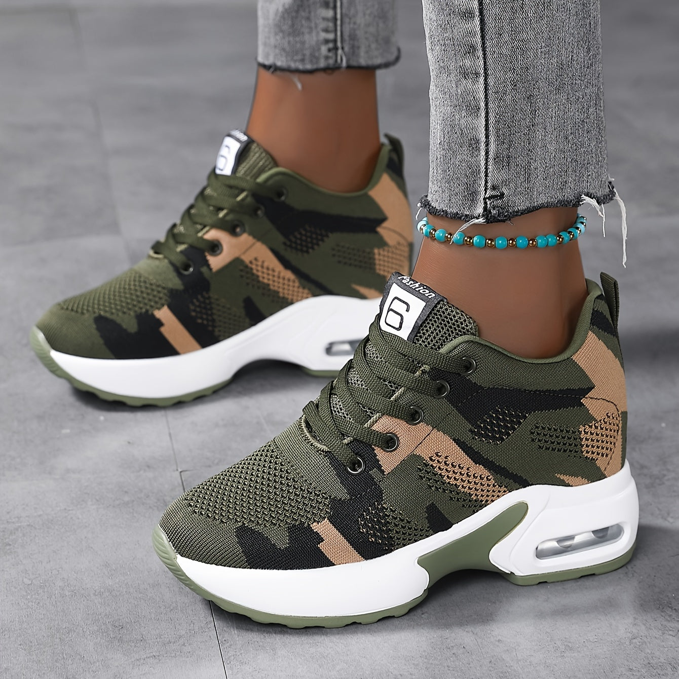 Comfy Camouflage Sneakers for Women - Height Increasing, Breathable, Air Cushion, Fashion Sports Shoes with Arch Support for Walking, Running, and Casual Wear