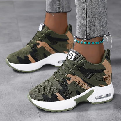 Comfy Camouflage Sneakers for Women - Height Increasing, Breathable, Air Cushion, Fashion Sports Shoes with Arch Support for Walking, Running, and Casual Wear