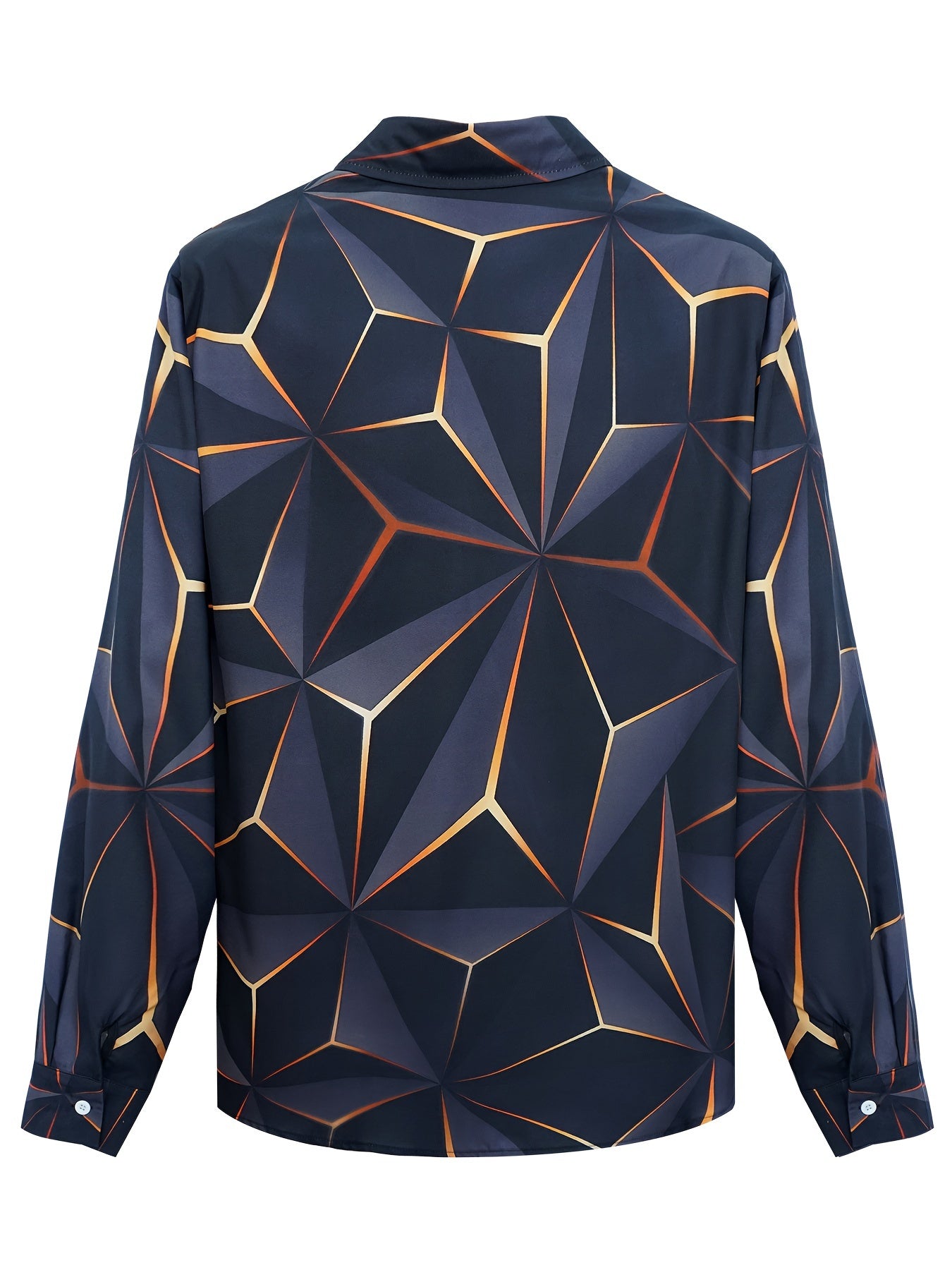 Mens Long Sleeve Geometric Print Lapel Shirt - Slim Fit, Button Down, Polyester, Woven, Non-Stretch, Casual Style for Daily Wear, Spring and Fall Seasons