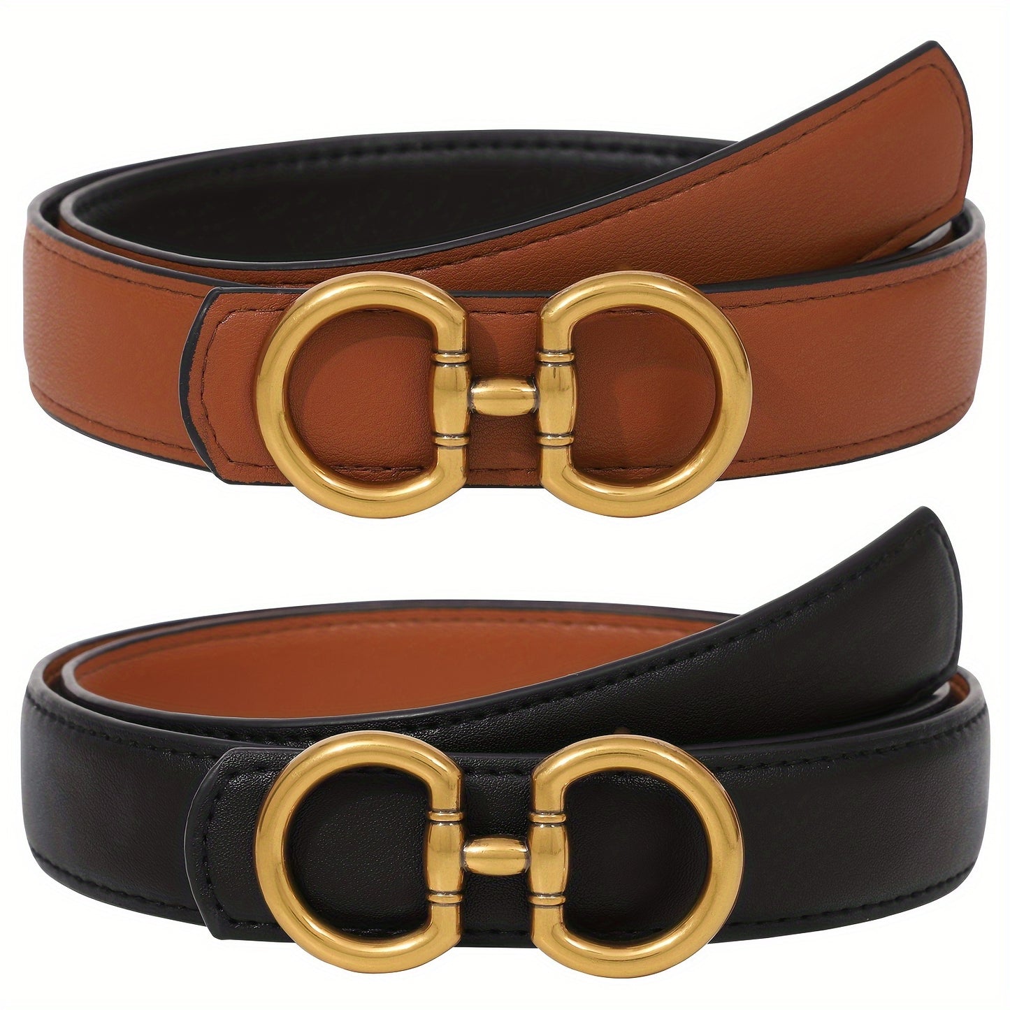 One Women's Light Gold Horseshoe Buckle Reversible Belt