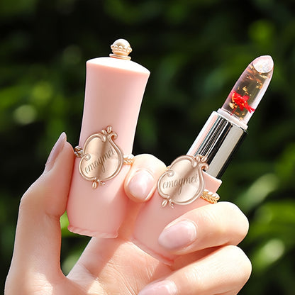 emaymei Transparent Jelly Change Lipstick: 6-Piece Set with Crystal Golden Foil, Flower Petals, and Shimmering Pink Hues