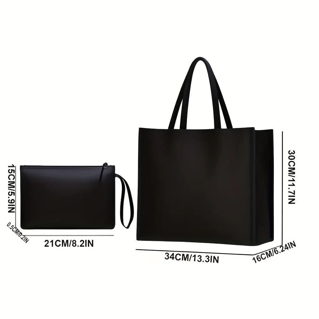[Chic Calvin Print Set] Durable Two-Piece Canvas Tote & Cosmetic Bag Set Temu