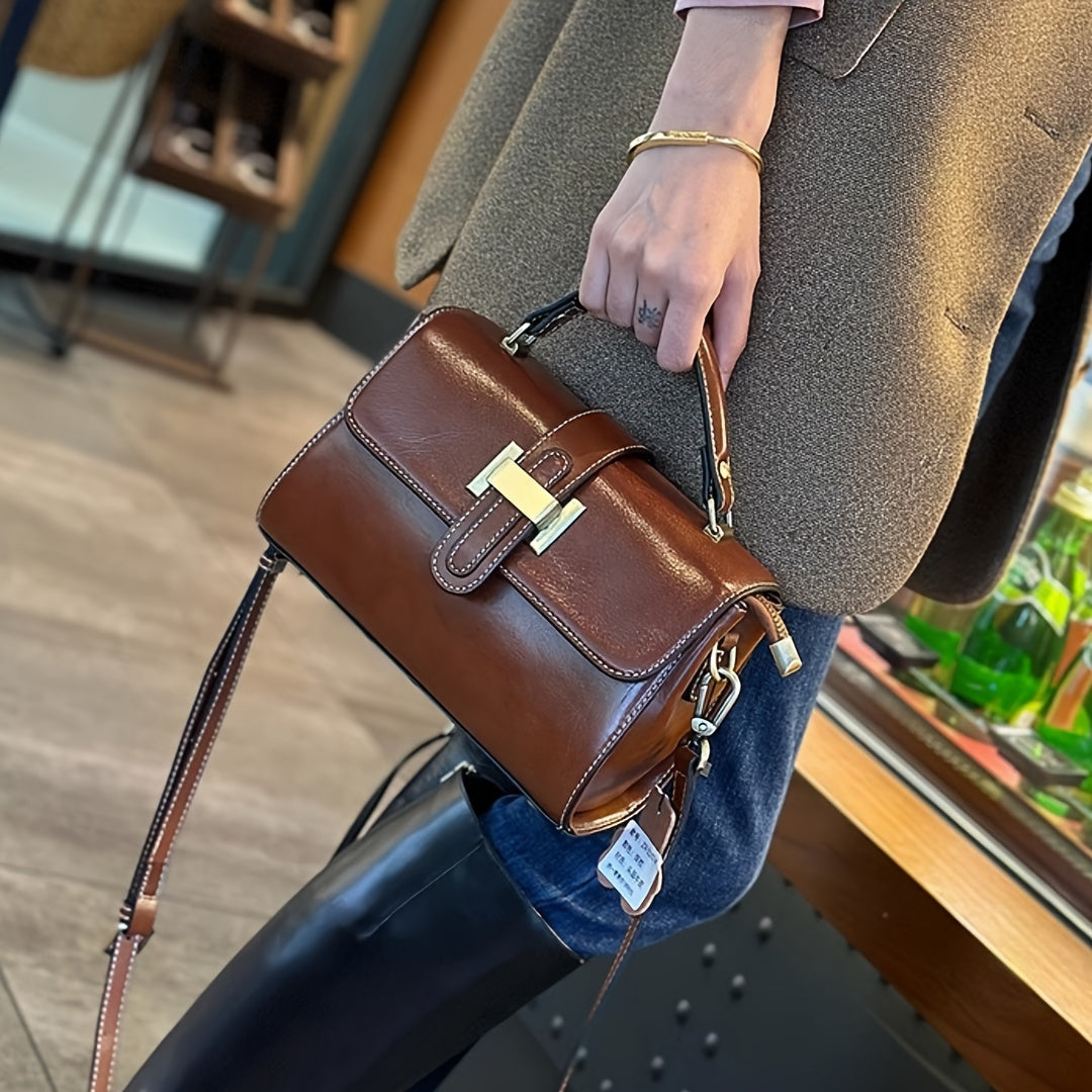 1pc Women's Small Square Bag, New Crossbody Underarm Bag, Vintage Genuine Leather Women's Bag, Light Luxury Shoulder Bag, Cowhide Small Bag