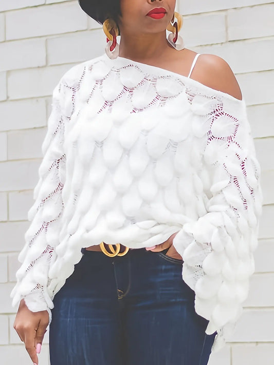Women's Off-Shoulder Hollow Knit Sweater Temu