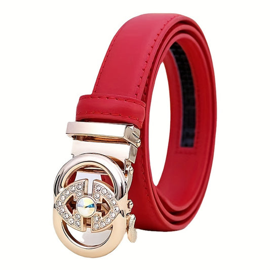 Average Size Genuine Leather Womens Casual Belt - Automatic Buckle with Sparkling Rhinestone, Tassel Accent, Stylish Weekend Accessory for Womens Pants