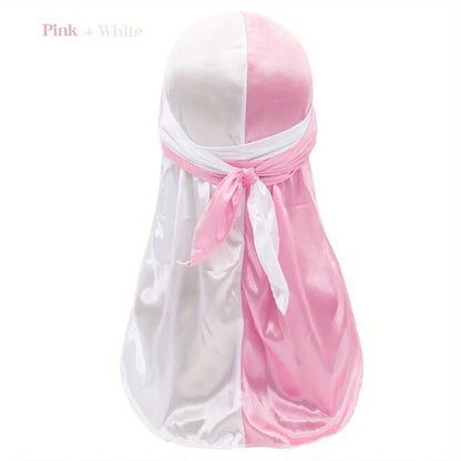 Silky Durag - Assorted Colors Satin Pirate Cap with Long Tail, Wide Straps, Elastic Breathable Head Wrap Chic Le'Meek