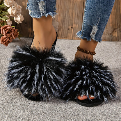 Cozy Faux Fur Slippers - Soft, Plush, Open-Toe Design for Comfortable Indoor Wear - Perfect for Relaxation at Home