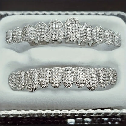 2pcs/set Synthetic Zircon Grillz Set, Unisex, Fashionable Hip Hop Mouth Teeth Grills, One Size Fits All, Removable Tooth Caps, For Rappers And Parties, With Mold Kit Temu