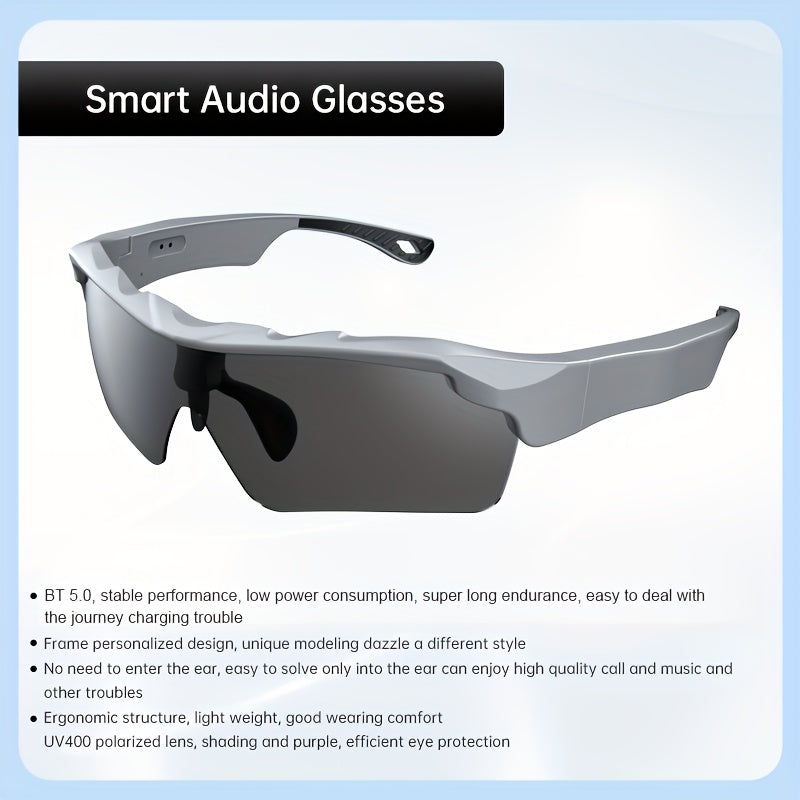 36V Rechargeable Lithium-Polymer Smart Audio Cycling Glasses - Dynamic Low Frequency Stereo Speaker, UV Polarized Lens, Wireless Bluetooth Headset with USB Charging