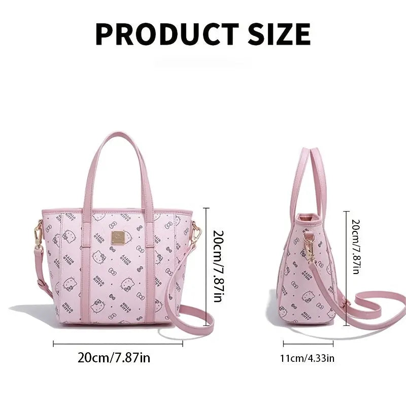Hello Kitty Faux Leather Top-Handle Bag - Pink, Lightweight, Fixed Shoulder Straps, Zipper Closure | Includes Clutch for Women Chic Le'Meek