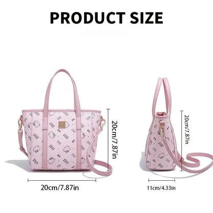 Hello Kitty Faux Leather Top-Handle Bag - Pink, Lightweight, Fixed Shoulder Straps, Zipper Closure | Includes Clutch for Women Chic Le'Meek