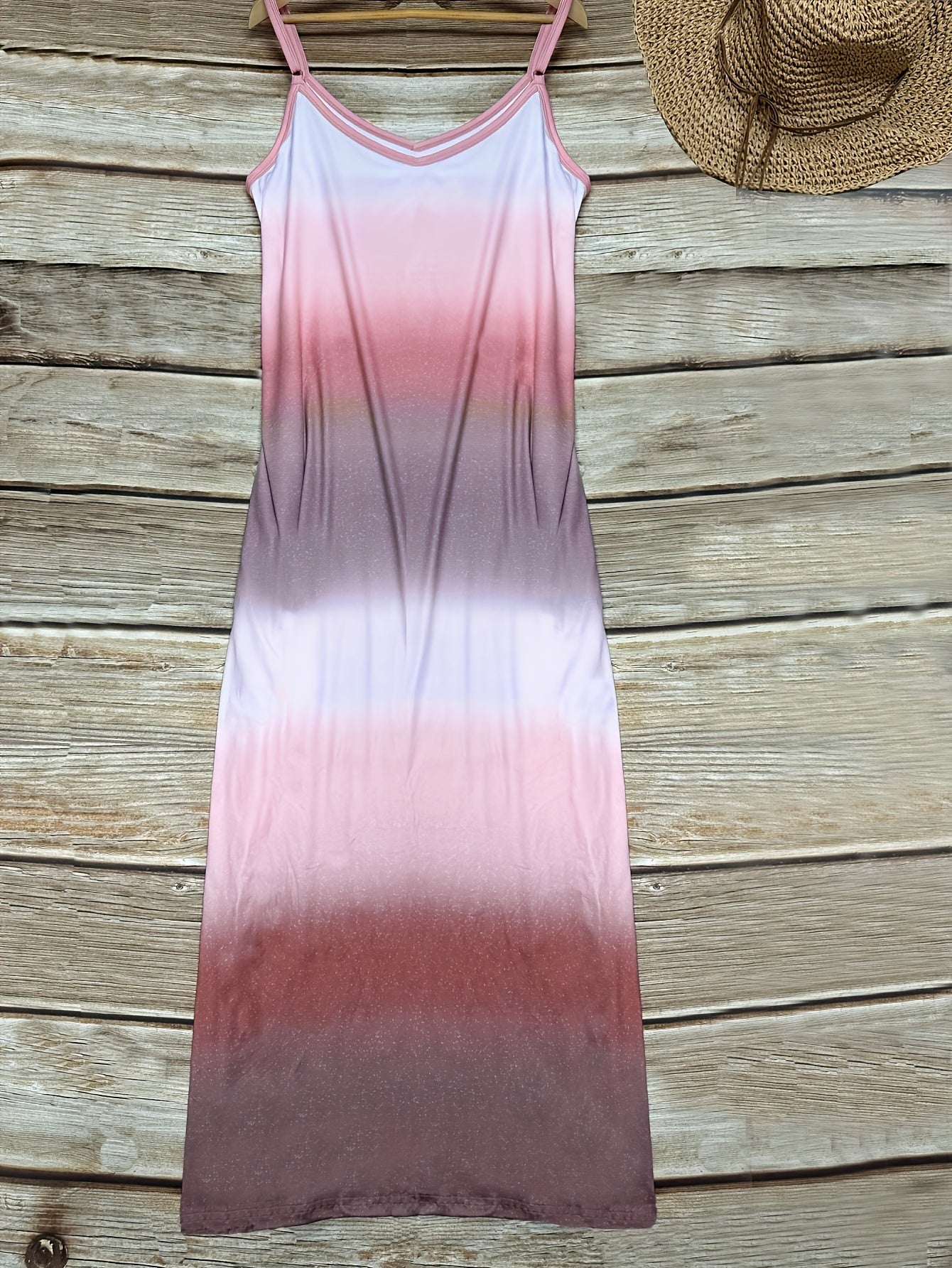 Plus Size Tie Dye Pocket Cami Dress - Flowy Long Length, Sleeveless, V Neck, Casual Style with Pocket - Perfect for Spring and Summer, Designed for Womens Plus Size Clothing