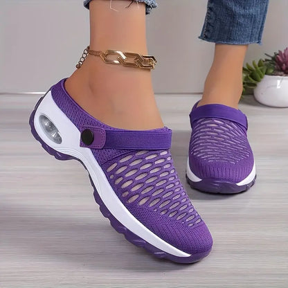 [Mesh Slip-On Clogs] Breathable, Lightweight Women's Comfort Mesh Slip-On Clogs | Air Cushion, Non-Slip Sole for Indoor & Outdoor Use | Purple & White Design, Versatile Slippers Chic Le'Meek