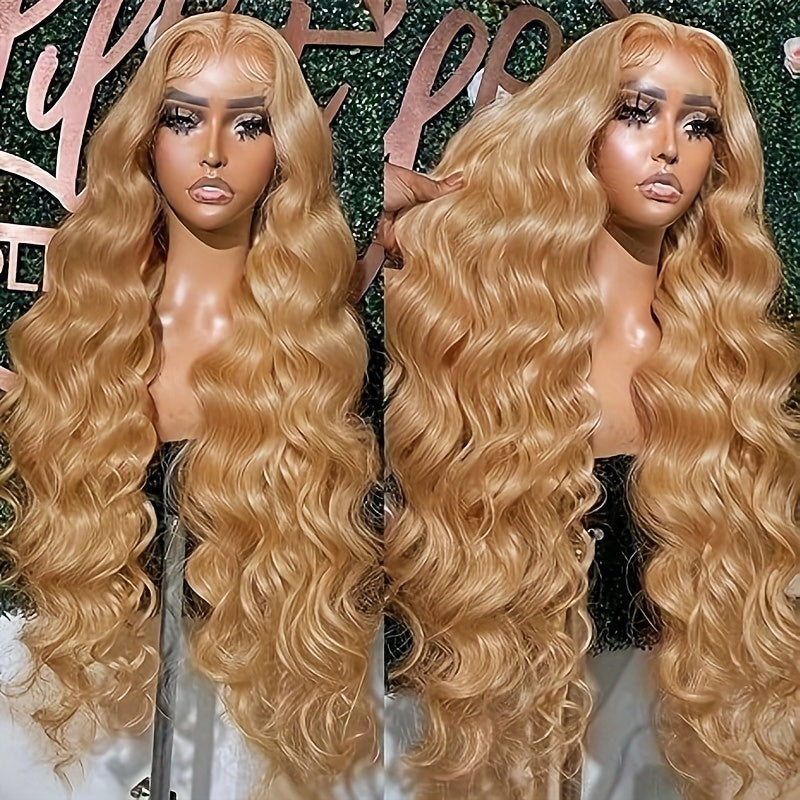 13x6 Ombre Honey Blonde Body Wave Lace Front Wig - 150% Density, Pre-Plucked Bleached Knots, Transparent Lace, Glueless, Elegant Style for African Women