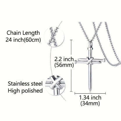 Stainless Steel Cross Pendant Necklace For Men, Fashion Necklace Jewelry Accessory