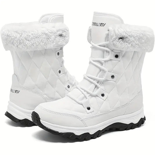 Solid Color Winter Warm Snow Boots For Men And Women, Non-slip And Wear-resistant Large-size High-top Hiking Shoes, Suitable For Outdoor And Travel Chic Le'Meek