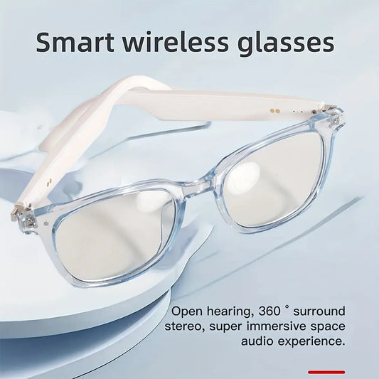 Wireless Smart Audio Fashion Glasses – Stylish Transparent & Black Frames, Immersive Sound, Call & Music Control, USB Rechargeable, Lightweight Titanium Frame for Sports, Driving, and Outdoor Activities Chic Le'Meek