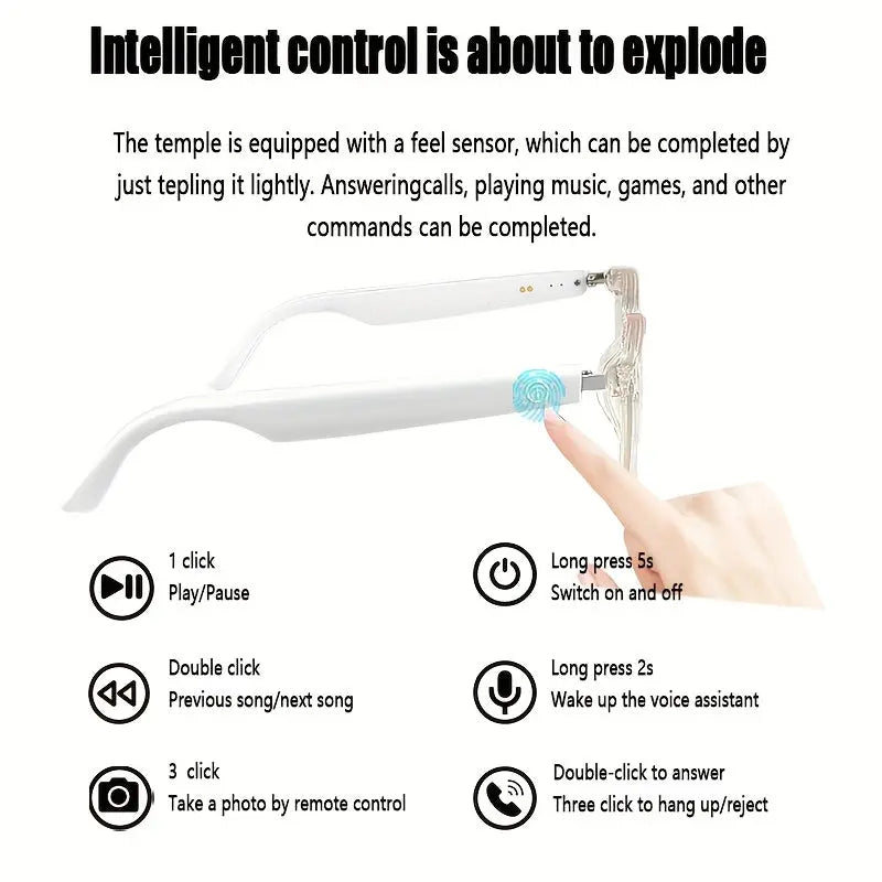 [New Smart Glasses] Smart Glasses: New Photo-taking Outdoor Sports | Music And Calls, Lightweight, Remote Control Photography, Built-in Microphone And Speaker, Noise Reduction, Touch And AI Voice Assistant, Compatible With IP Chic Le'Meek