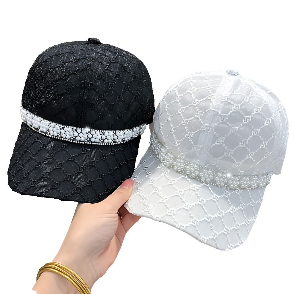 Summer Breathable Mesh Baseball Cap, Lightweight Faux Pearl Embellished Peaked Hat, Breathable Soft Top Dad Hat For Women